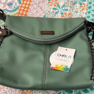 Chala Teal Green / Brown Crossbody Bag / Purse Multiple pockets